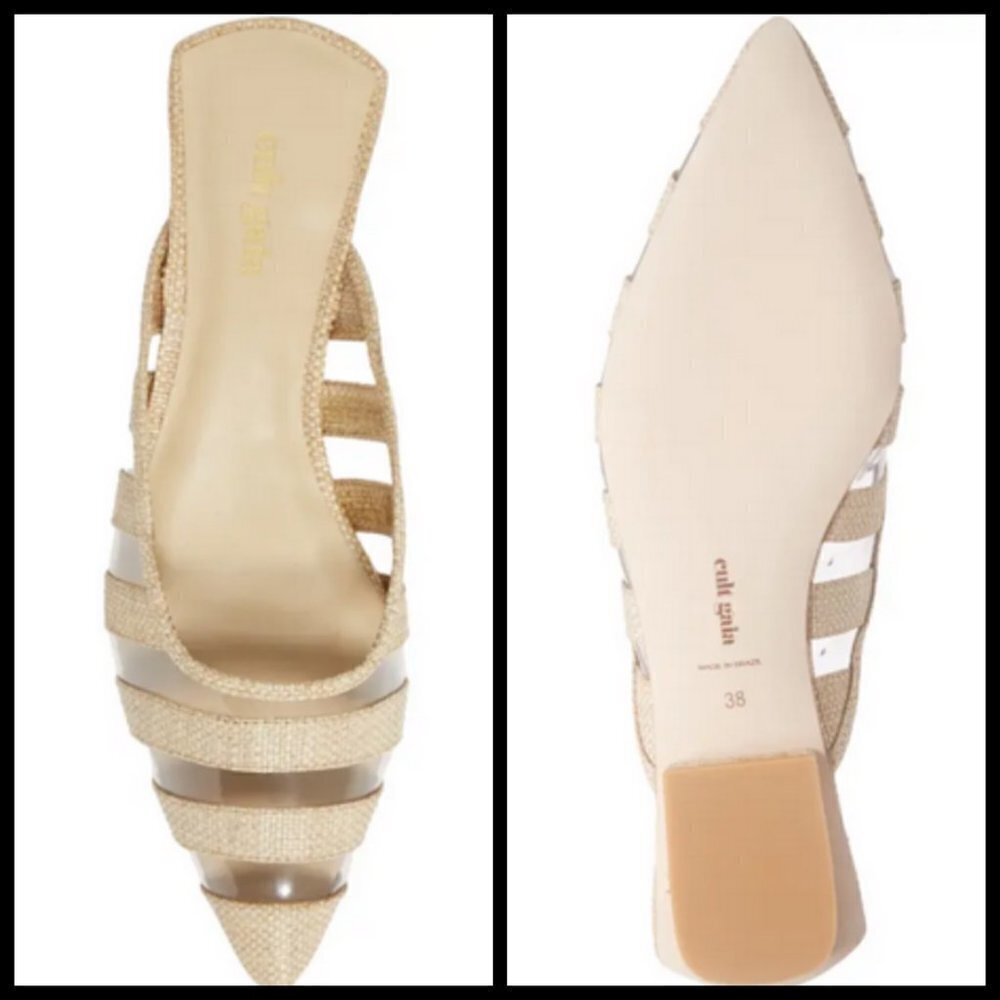 ๐CULT GAIA๐ Femi Flats Pointed Toe Open Back Flat Mules ~ Natural EU 38 NWT - Picture 10 of 16